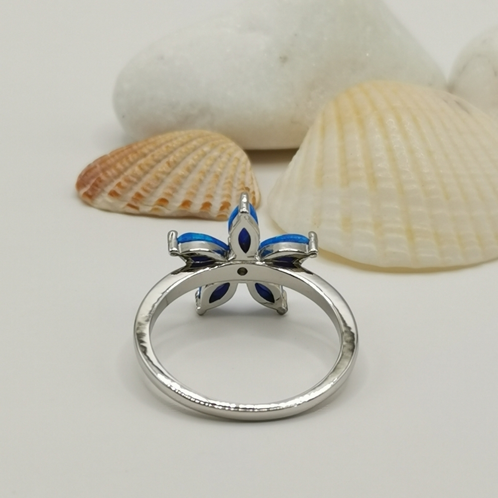 Blue opal CZ Flower Sterling silver ring size 6 🆕 - Picture 5 of 8